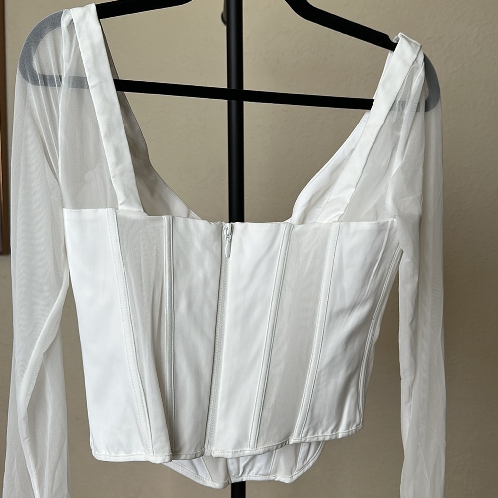 HOUSE OF CB Araminta corset mesh top‎ NWOT size L  white - Picture 7 of 9